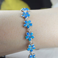 Beautiful Hawaiian Blue Opal Plumeria Bracelet, Sterling Silver Blue Opal Plumeria Bracelet, B3307 Birthday Mom Wife Valentine Gift