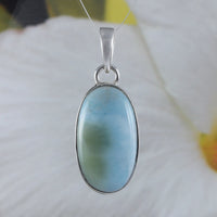 Beautiful Unique Hawaiian Large Genuine Larimar Necklace, Sterling Silver Natural Larimar Oval-Cut Pendant, N8765 Birthday Mom Gift