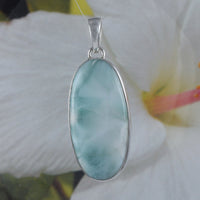 Gorgeous Unique Hawaiian X-Large Genuine Larimar Necklace, Sterling Silver Natural Larimar Oval-Cut Pendant, N8774 Mom Gift, Statement PC