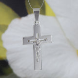 Unique Hawaiian Large Crucifix Cross Necklace, Sterling Silver Cross Charm Pendant, Christian Jewelry N8573 Birthday Valentine Wife Mom Gift