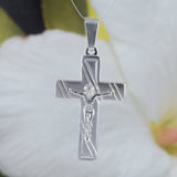 Unique Hawaiian Large Crucifix Cross Necklace, Sterling Silver Cross Charm Pendant, N8577 Birthday Valentine Wife Mom Gift