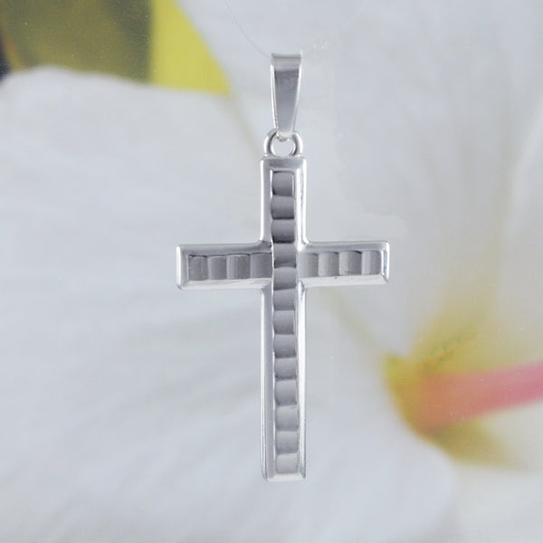 Beautiful Hawaiian Large Cross Necklace, Sterling Silver Cross Charm Pendant, Christian Jewelry, N8589 Birthday Valentine Wife Mom Gift