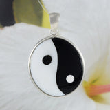 Unique Hawaiian Genuine Mother of Pearl Yin Yang Necklace, Sterling Silver Black & White Mother of Pearl Ying-Yan Pendant, N8580 Mom Gift