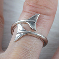 Beautiful Hawaiian 2 Dolphin Tail Ring, Sterling Silver Dolphin Tail Ring, R2389 Birthday Anniversary Mom Valentine Gift