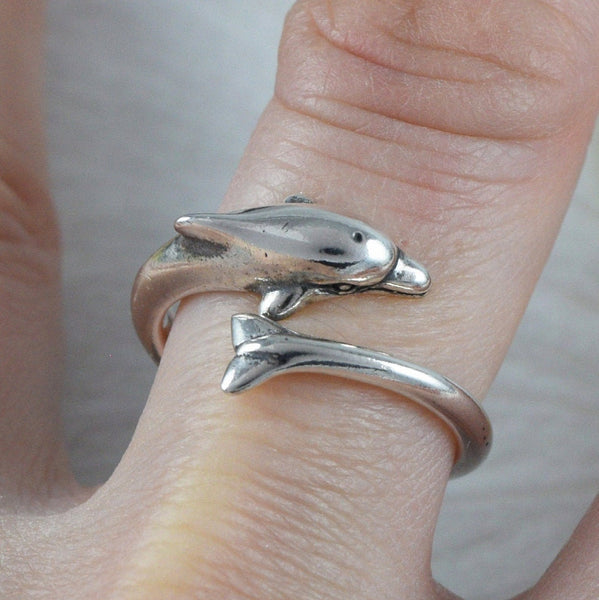 Unique Beautiful Hawaiian Dolphin Ring, Sterling Silver Dolphin Adjustable Ring, R2390 Birthday Anniversary Mom Valentine Gift