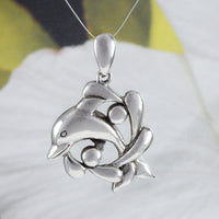 Unique Hawaiian Dolphin Necklace, Sterling Silver Leaping Dolphin Pendant, N8613 Birthday Valentine Wife Mom Gift, Island Jewelry
