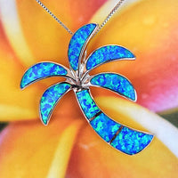 Unique Gorgeous Hawaiian X-Large Blue Opal Palm Tree Necklace, Sterling Silver Blue Opal Palm Tree Pendant, N2324 Mom Gift, Statement PC