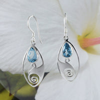 Gorgeous Hawaiian Large Genuine Blue Topaz Ocean Wave Earring, Sterling Silver Blue Topaz Ocean Wave Dangle Earring, E8679 Birthday Mom Gift