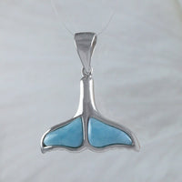 Unique Hawaiian Genuine Larimar Whale Tail Necklace, Sterling Silver Larimar Whale Tail Pendant, N8793 Birthday Valentine Wife Mom Gift