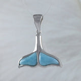 Unique Hawaiian Genuine Larimar Whale Tail Necklace, Sterling Silver Larimar Whale Tail Pendant, N8793 Birthday Valentine Wife Mom Gift