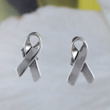Unique Hawaiian Ribbon Earring, Sterling Silver Ribbon Stud Earring, Breast Cancer Awareness Sign, E8832 Birthday Mom Wife Valentine Gift