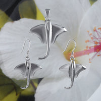 Unique Beautiful Hawaiian Large Stingray Necklace and Earring, Sterling Silver Sting Ray Pendant, N6110S Birthday Valentine Mom Gift