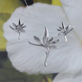 Unique Beautiful Hawaiian Bird of Paradise Necklace and Earring, Sterling Silver Bird of Paradise Pendant, N6113S Birthday Mom Gift