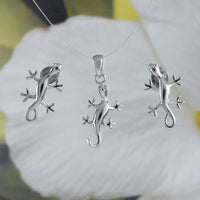 Unique Pretty Hawaiian Gecko Necklace and Earring, Sterling Silver Gecko Lizard Charm Pendant, N2007S Birthday Valentine Wife Mom Gift