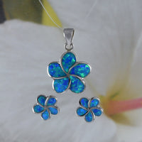 Beautiful Hawaiian Blue Opal Plumeria Necklace and Earring, Sterling Silver Blue Opal Plumeria Flower Charm Pendant N2032S Birthday Mom Gift