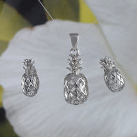 Beautiful Hawaiian 3D Pineapple Necklace and Earring, Sterling Silver Pineapple Pendant, N2026S Birthday Valentine Wife Mom Gift