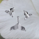 Pretty Hawaiian Whale Tail Necklace and Earring, Sterling Silver Whale Tail Charm Pendant, N2006S Birthday Valentine Wife Mom Girl Gift