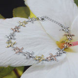 Unique Hawaiian 3-Tone Sea Turtle Bracelet, Sterling Silver Yellow-Gold Plated Tri-color Turtle Bracelet, B3313 Birthday Mom Valentine Gift