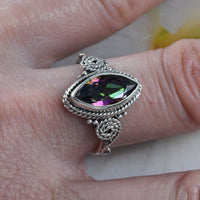 Gorgeous Hawaiian Genuine Rainbow Mystic Topaz Ring, Sterling Silver Rainbow Topaz Ring, R2602 Statement PC, Birthday Mom Valentine Gift