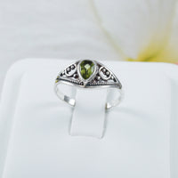 Unique Beautiful Hawaiian Genuine Peridot Rain Drop Ring, Sterling Silver Peridot Ring, R2606 Birthday Mom Wife Valentine Gift