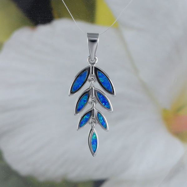 Beautiful Hawaiian Blue Opal Maile Leaf Necklace, Sterling Silver Opal Maile Leaf Pendant, N8837 Birthday Mom Wife Valentine Gift