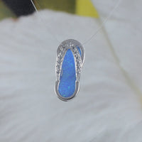Pretty Hawaiian Blue Opal Slipper Necklace, Sterling Silver Opal CZ Sandal Filp-Flop Charm Pendant, N8840 Birthday Mom Gift