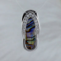 Unique Hawaiian Genuine Paua Shell Slipper Necklace, Sterling Silver Abalone MOP Sandal Pendant, N8846 Birthday Valentine Gift