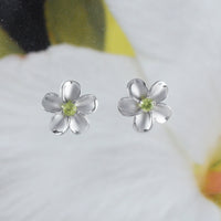 Beautiful Hawaiian Genuine Peridot Plumeria Earring, Sterling Silver Peridot Plumeria Flower Stud Earring, E8889 Birthday Mom Valentine Gift