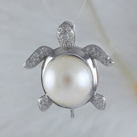 Unique Hawaiian Genuine White Pearl Sea Turtle Necklace, Sterling Silver White Pearl Turtle CZ Pendant, N8866 Birthday Mom Gift