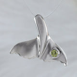 Beautiful Hawaiian Genuine Peridot Whale Tail Necklace, Sterling Silver Whale Tail Pendant, N8877 Birthday Valentine Wife Mom Gift