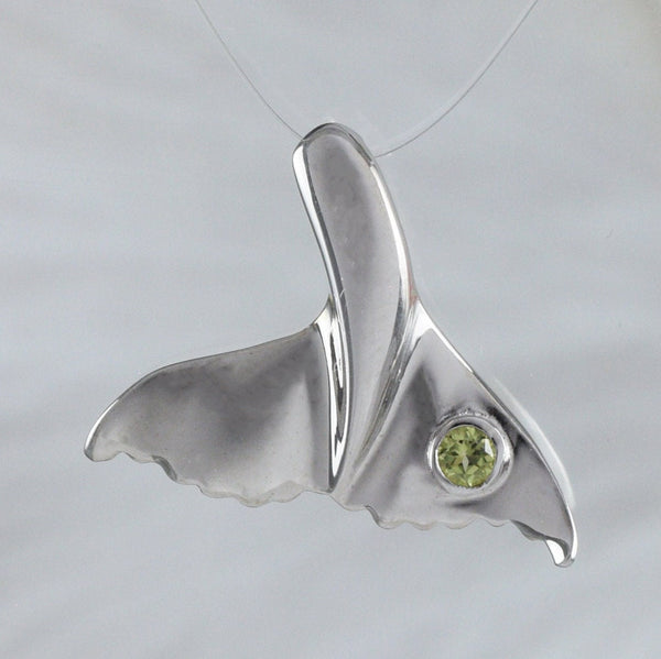Beautiful Hawaiian Genuine Peridot Whale Tail Necklace, Sterling Silver Whale Tail Pendant, N8877 Birthday Valentine Wife Mom Gift