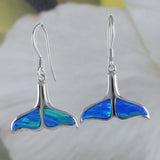 Beautiful Hawaiian Large Blue Opal Whale Tail Earring, Sterling Silver Opal Whale Tail Dangle Earring, E8904 Birthday Mom Valentine Gift