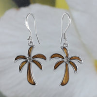 Beautiful Hawaiian Large Genuine Koa Wood Palm Tree Earring, Sterling Silver Palm Tree Dangle Earring, E8922 Birthday Mom Valentine Gift