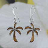 Beautiful Hawaiian Large Genuine Koa Wood Palm Tree Earring, Sterling Silver Palm Tree Dangle Earring, E8922 Birthday Mom Valentine Gift