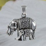 Unique Hawaiian Mom and Baby Elephant Necklace, Sterling Silver Elephant Pendant, High Polish & Oxidized Finish, N8595 Statement PC