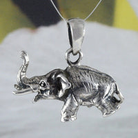 Unique Hawaiian 3D Elephant Necklace, Sterling Silver Elephant Pendant, High Polish & Oxidized Finish, N8591 Statement PC