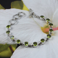 Beautiful Hawaiian Genuine Peridot Round-Cut Bracelet, Sterling Silver Green Peridot Bracelet, B3326 Birthday Valentine Gift, Statement PC