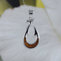 Beautiful Hawaiian Genuine Koa Wood Fish Hook Necklace, Sterling Silver Fish Hook Pendant, N8863 Birthday Valentine Gift