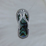 Unique Hawaiian Genuine Paua Shell Turtle Slipper Necklace, Sterling Silver Abalone MOP Sandal Pendant, N8845 Birthday Valentine Gift