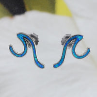 Unique Beautiful Hawaiian Blue Opal Ocean Wave Earring, Sterling Silver Blue Opal Wave Stud Earring, E8902 Valentine Birthday Mom Gift