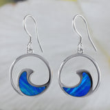 Unique Beautiful Hawaiian Large Blue Opal Ocean Wave Earring, Sterling Silver Opal Wave Dangle Earring, E8903 Valentine Birthday Mom Gift