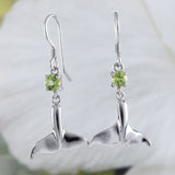 Unique Hawaiian Genuine Peridot Whale Tail Earring, Sterling Silver Whale Tail Dangle Earring, E8912 Birthday Mom Valentine Gift