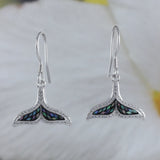 Unique Hawaiian Genuine Paua Shell Whale Tail Earring, Sterling Silver Whale Tail CZ Dangle Earring, E8926 Birthday Mom Valentine Gift