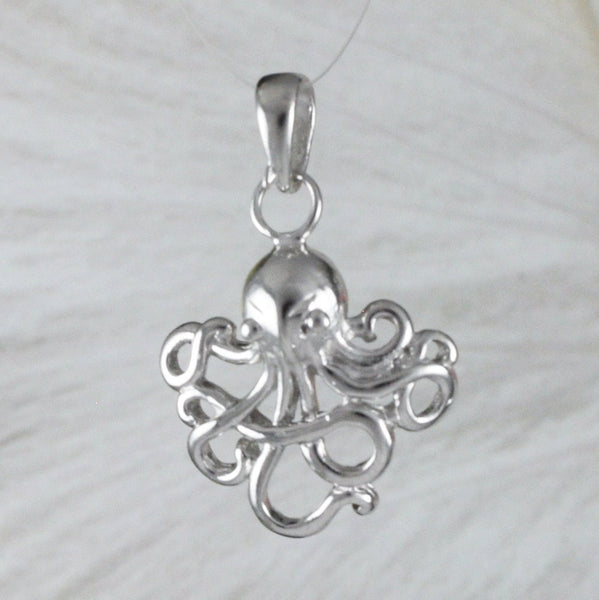 Unique Hawaiian Octopus Necklace, Sterling Silver Octopus Charm Pendant, N8950 Birthday Valentine Mom Gift, Unique Island Jewelry