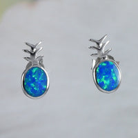 Beautiful Hawaiian Blue Opal Pineapple Earring, Sterling Silver Opal Pineapple Stud Earring, E4496 Birthday Wife Mom Girl Valentine Gift