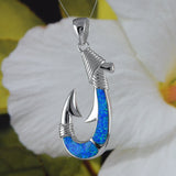 Unique Beautiful Hawaiian XX-Large Blue Opal Fish Hook Necklace, Sterling Silver Opal Fish Hook Pendant, N4507 Birthday Valentine Gift