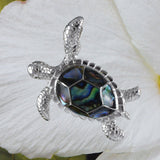 Unique Hawaiian X-Large Genuine Paua Shell Sea Turtle Necklace, Sterling Silver Abalone MOP Turtle Pendant N4512 Valentine Birthday Mom Gift