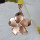 Beautiful Hawaiian Large Plumeria Necklace, Sterling Silver Rose-Gold Plated Plumeria Flower CZ Pendant, N4477 Birthday Valentine Mom Gift