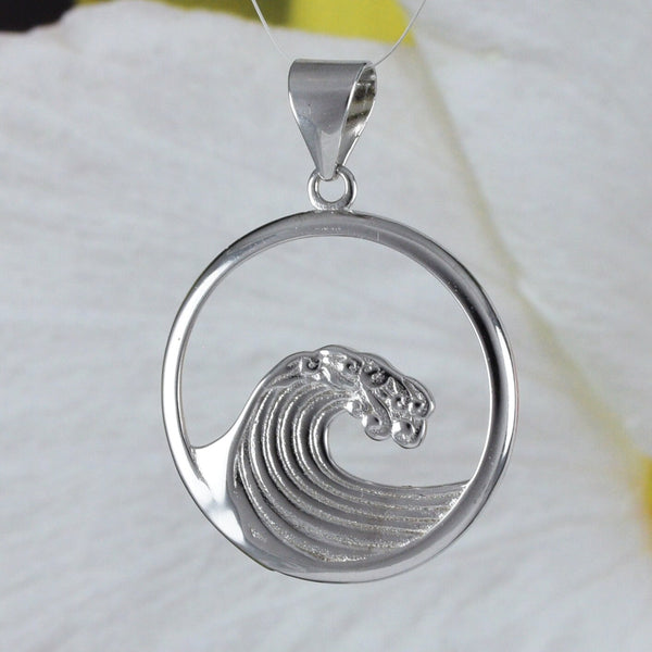 Beautiful Hawaiian Ocean Wave Necklace, Sterling Silver Surfing Wave Pendant, N4479 Birthday Valentine Mom Gift