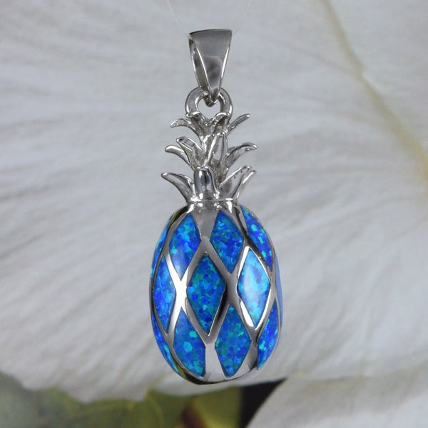 Unique Beautiful Hawaiian 3D X-Large Blue Opal Pineapple Necklace, Sterling Silver Blue Opal Pineapple Pendant, N4488 Birthday Mom Wife Gift
